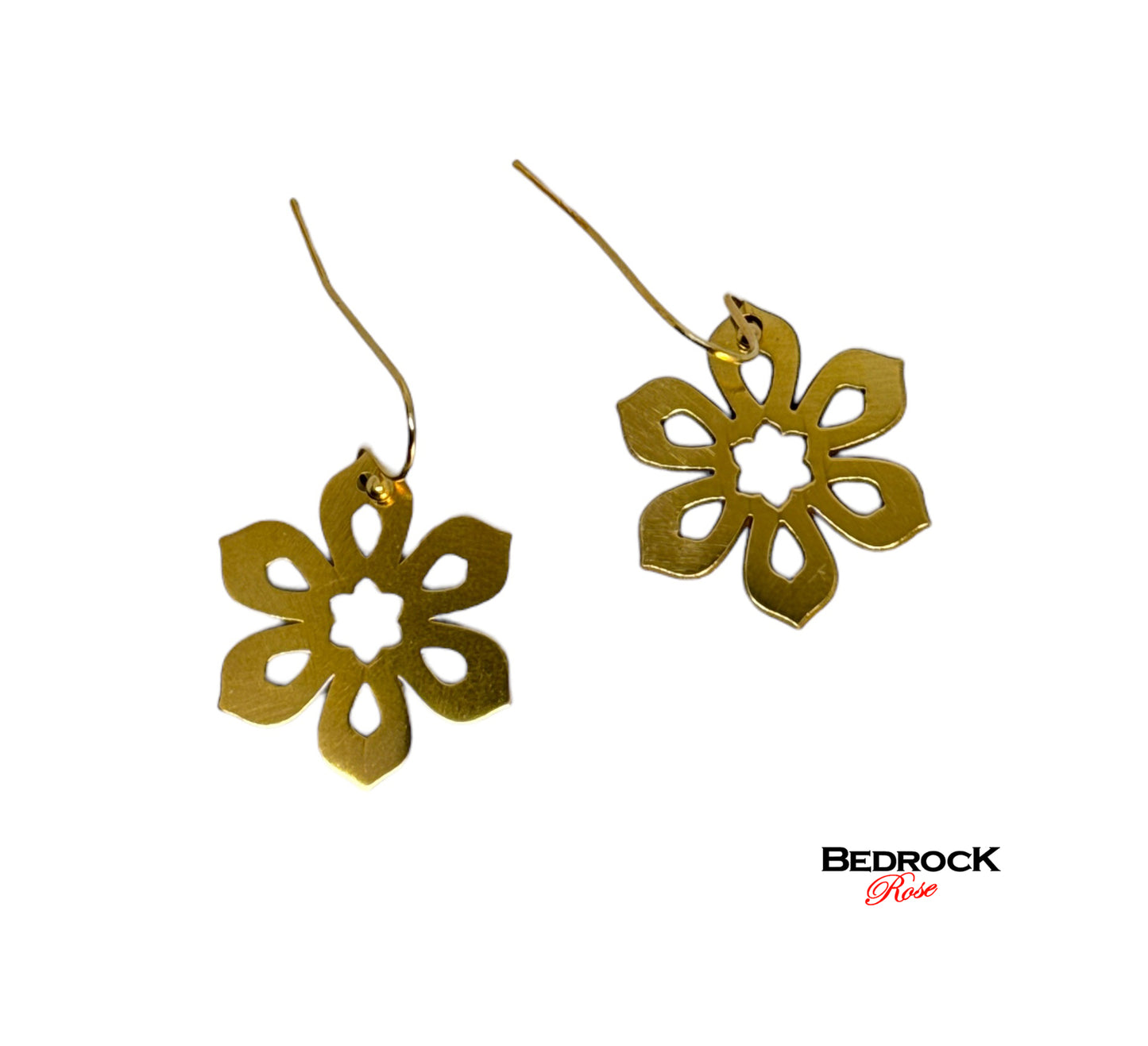 Gold Art Deco Flower Dangling Earrings, 24k gold-plated brass, precision laser design, modern chic jewelry, gift for her, geometric design