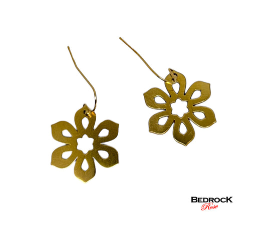 Gold Art Deco Flower Dangling Earrings, 24k gold-plated brass, precision laser design, modern chic jewelry, gift for her, geometric design