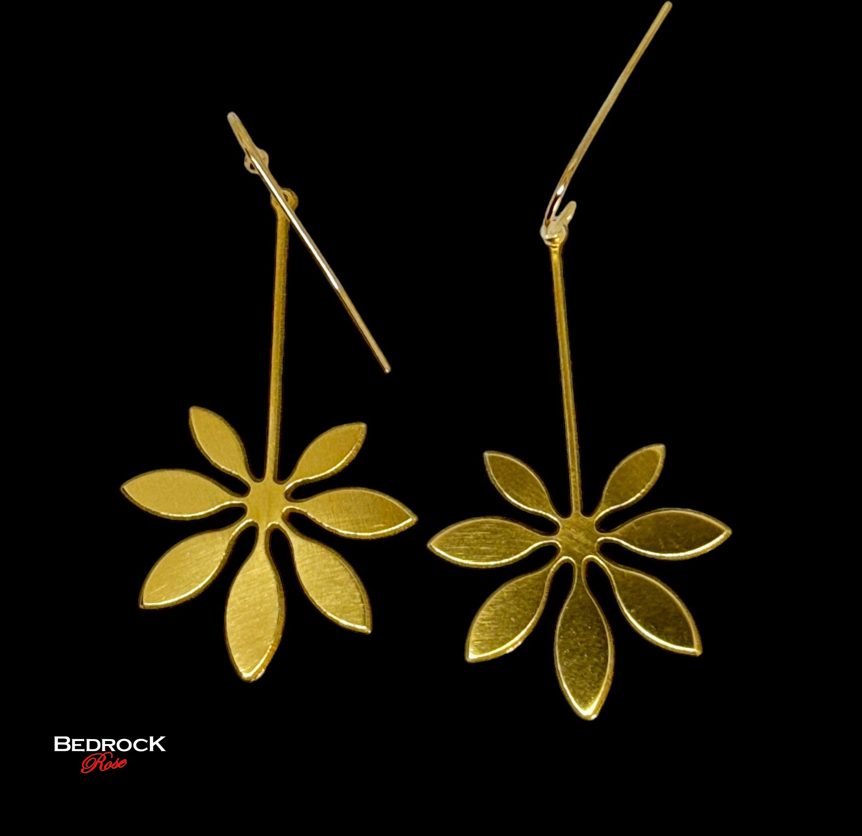 Gold Drop Flower Dangling Earrings, 24k Gold-Plated Brass, precision laser cut, floral jewelry, birthday gift for her, chic design jewelry