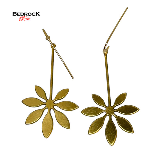 Gold Drop Flower Dangling Earrings, 24k Gold-Plated Brass, precision laser cut, floral jewelry, birthday gift for her, chic design jewelry