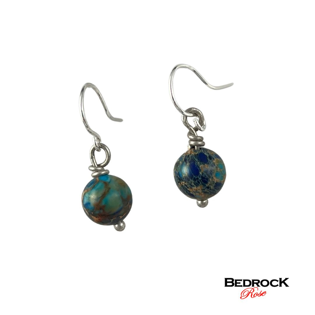 Imperial Jasper Dangling Earrings, Green and Blue Jasper Earrings, Green and Blue Gemstone Earrings