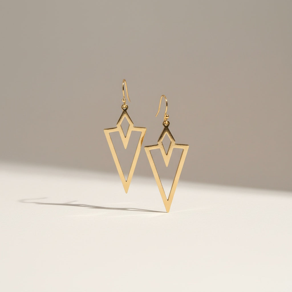 Gold arrowhead dangling earrings, lightweight geometric art deco design, modern chic jewelry, gift for her, birthday gift