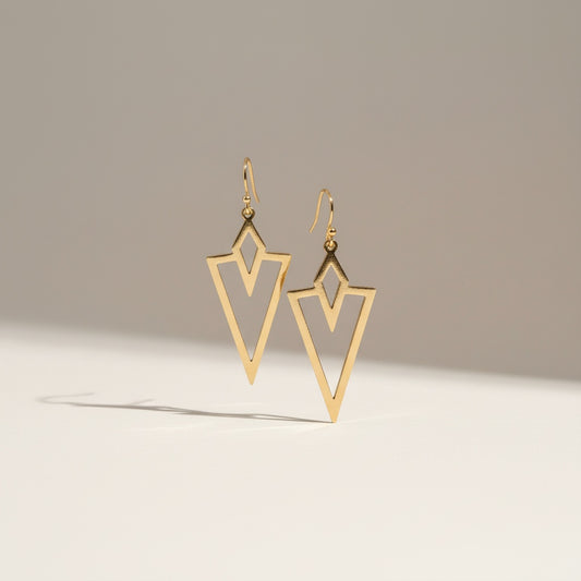 Gold arrowhead dangling earrings, lightweight geometric art deco design, modern chic jewelry, gift for her, birthday gift