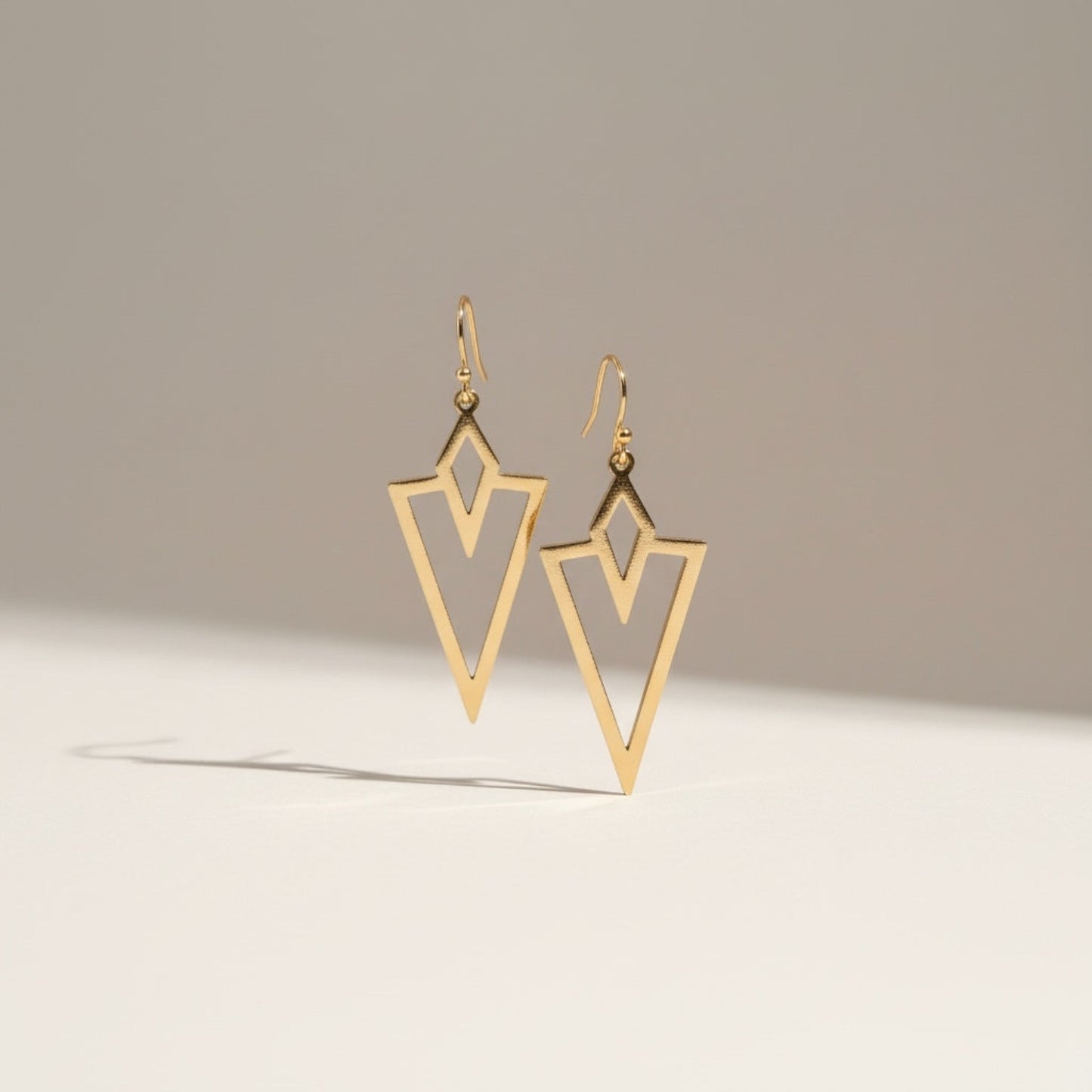 Gold arrowhead dangling earrings, lightweight geometric art deco design, modern chic jewelry, gift for her, birthday gift