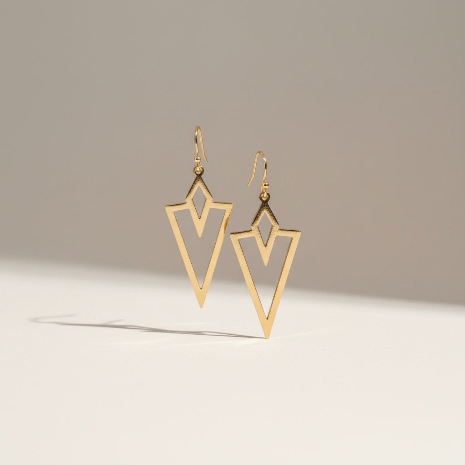 Gold arrowhead dangling earrings, lightweight geometric art deco design, modern chic jewelry, gift for her, birthday gift