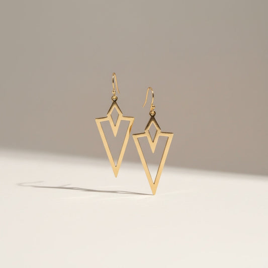 Gold arrowhead dangling earrings, lightweight geometric art deco design, modern chic jewelry, gift for her, birthday gift
