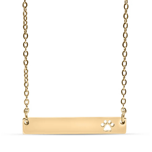 Gold Paw Print Bar Necklace, Engravable, Personalizable, Pet Jewelry