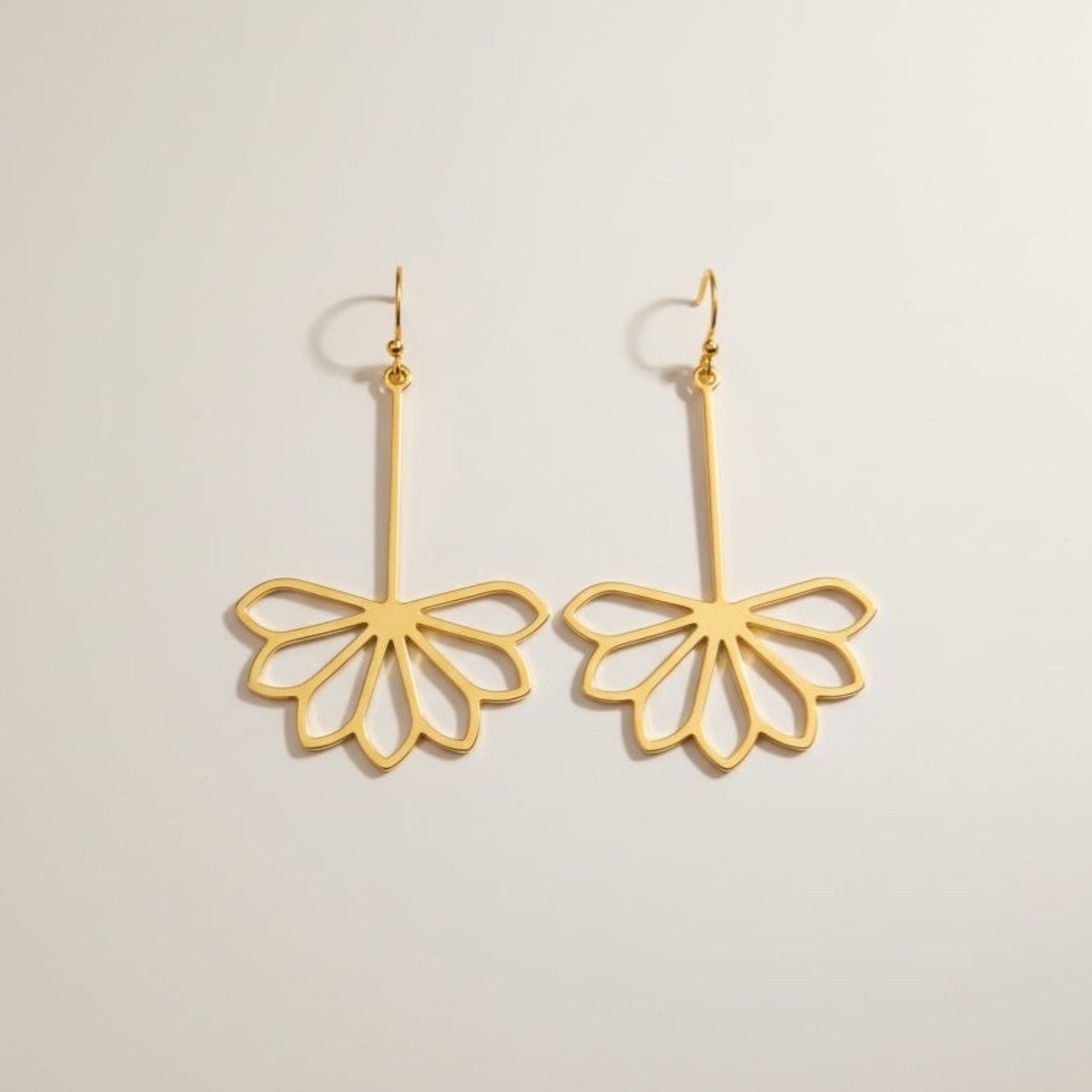 Gold drop art deco flower earrings