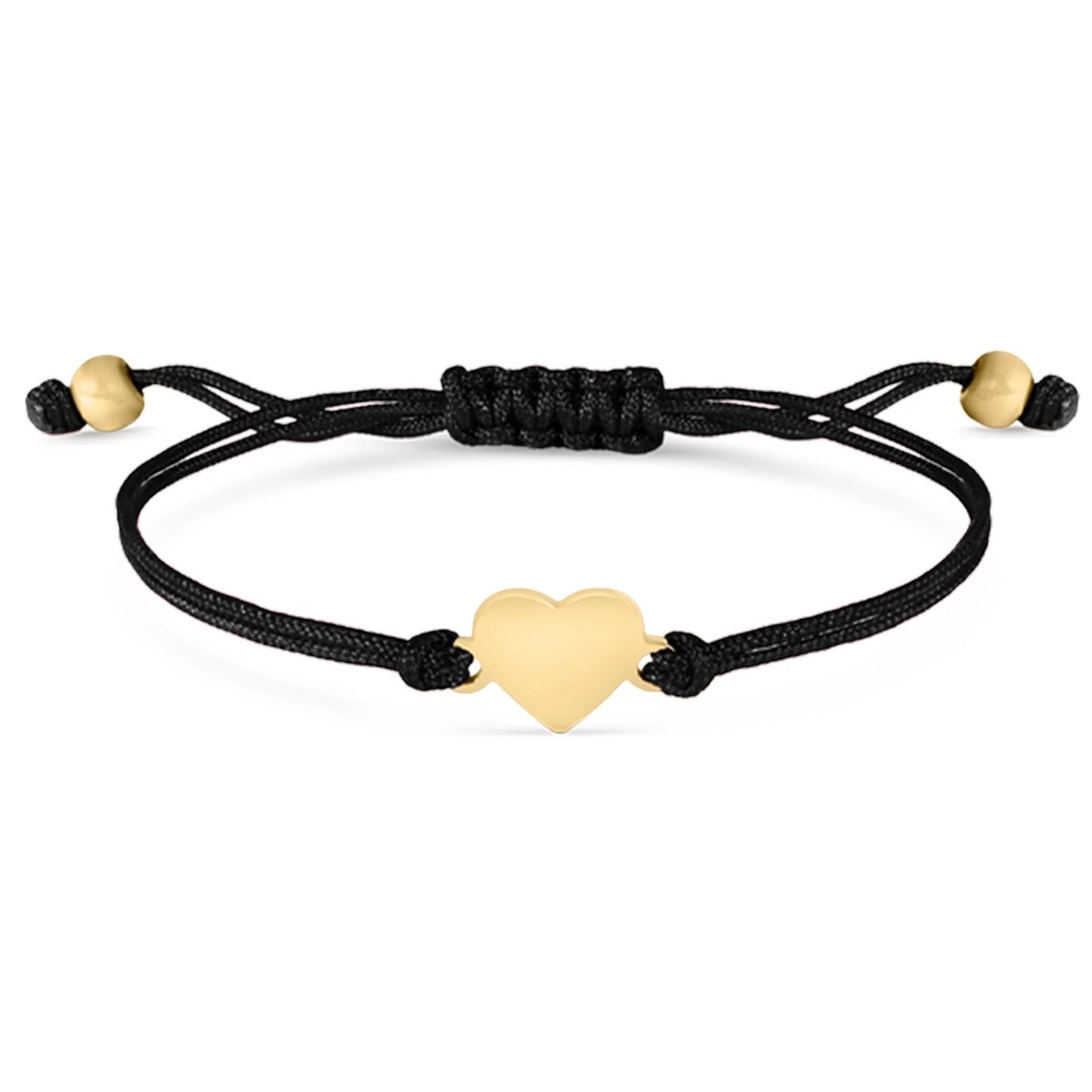 Gold corded friendship bracelet with heart charm engravable
