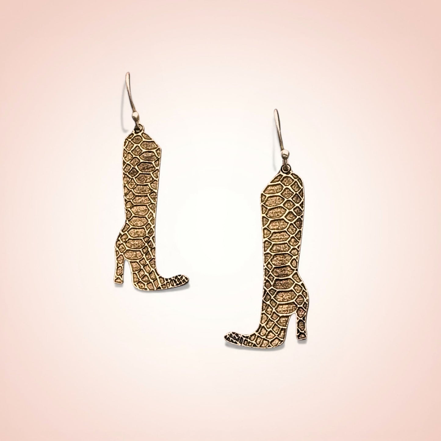 Gold snakeskin texture boot earrings