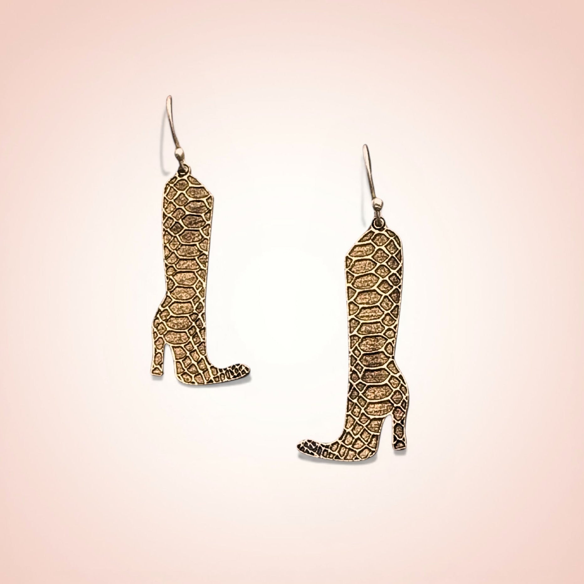 Gold snakeskin texture boot earrings