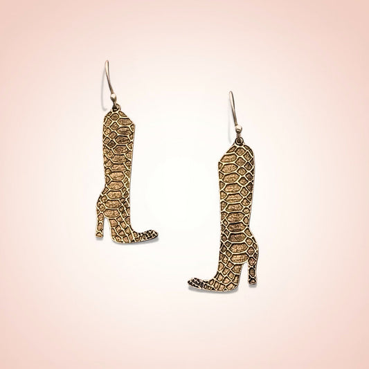 Gold snakeskin texture boot earrings