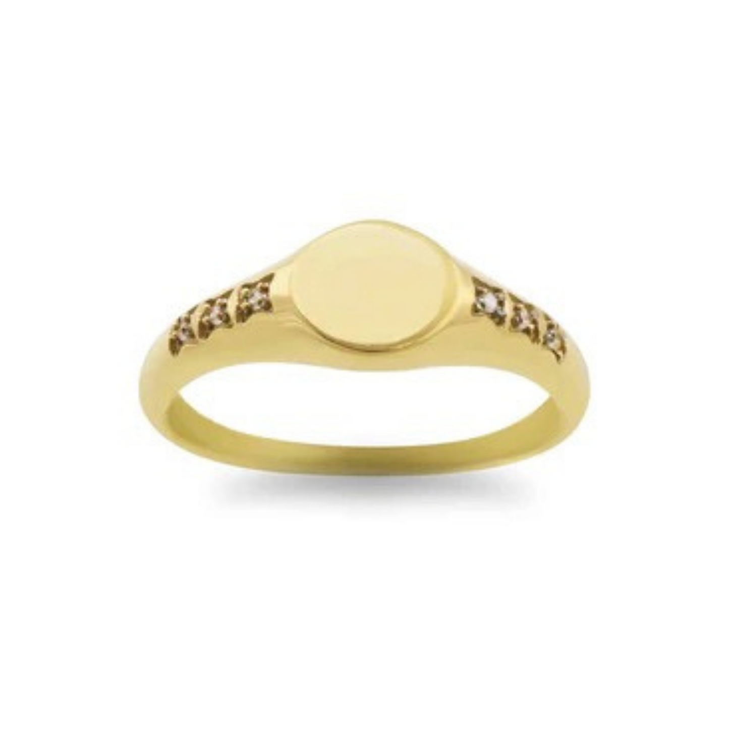 Gold signet oval crystal-lined ring for personalization, engraved vacuum-plated stainless steel ring, gift for her