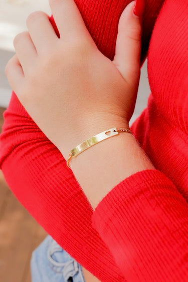 Personalized Adjustable Bar Bracelet with Heart Cutout | Custom Engraved Stainless Steel