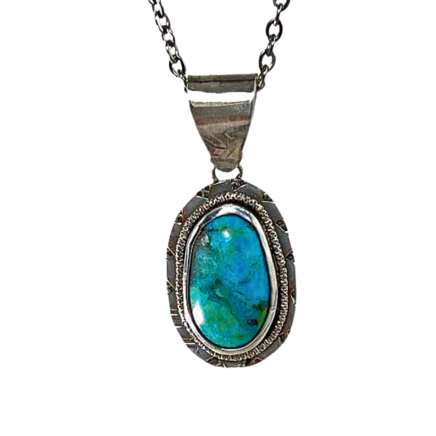 Oval Kingman Turquoise Sterling Silver  Pendant Bedrock Rose