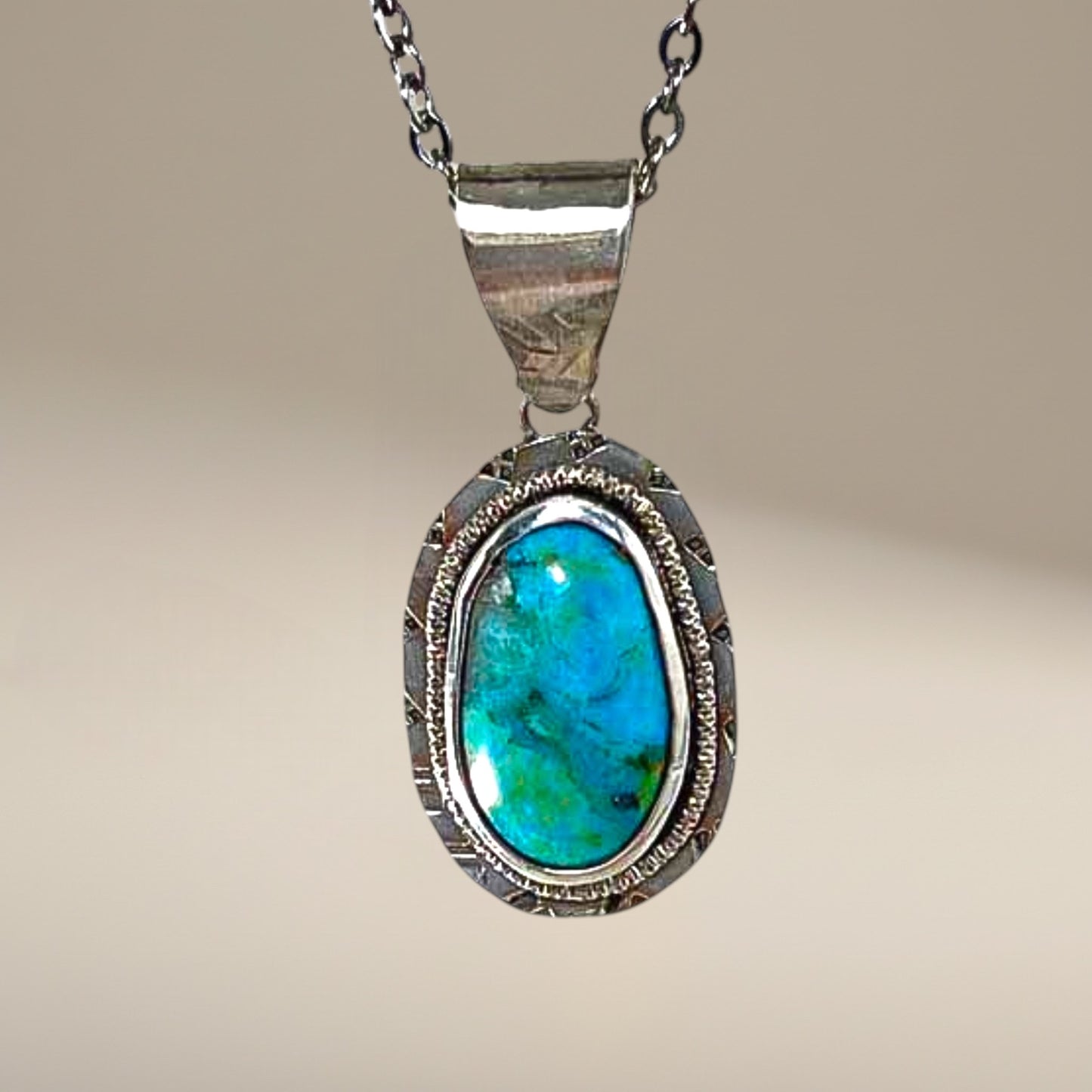 Oval Kingman Turquoise Sterling Silver  Pendant Bedrock Rose