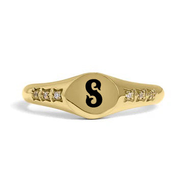 Personalized Gold Oval Crystal-Lined Signet Ring
