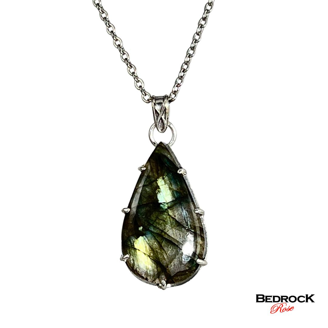 Labradorite pendant, teardrop gemstone necklace, prong-set jewelry, ethereal pendant, statement jewelry, mystical gemstone necklace, protection necklace