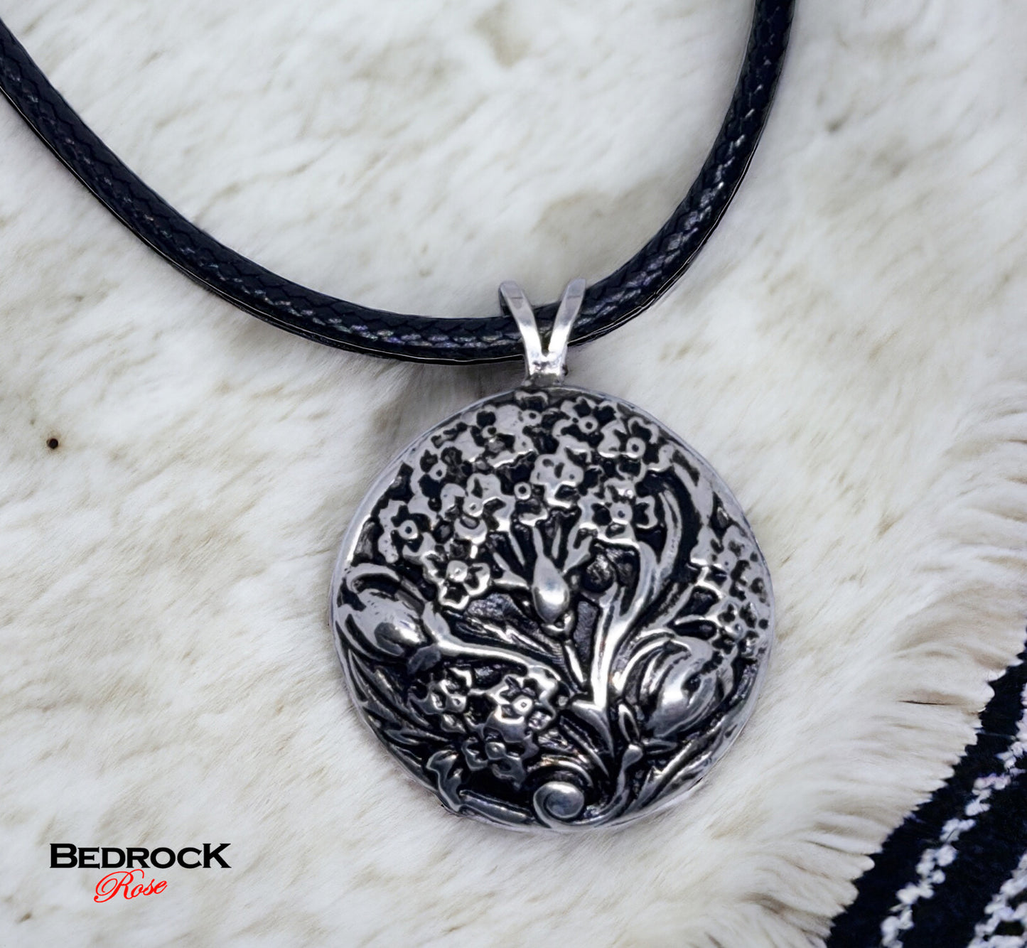 Silver Floral Medallion Pendant - Close up of Intricate Floral Design, Handmade Jewelry, Flower Necklace, Heirloom quality pendant, gift for her