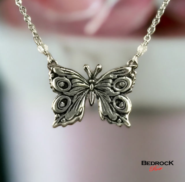 Beautiful Fine Silver Butterfly Pendant Necklace, Nature-Inspired Jewelry