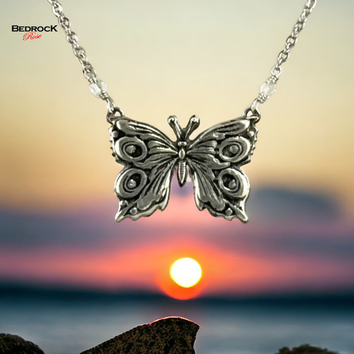 Beautiful Fine Silver Butterfly Pendant Necklace, Nature-Inspired Jewelry