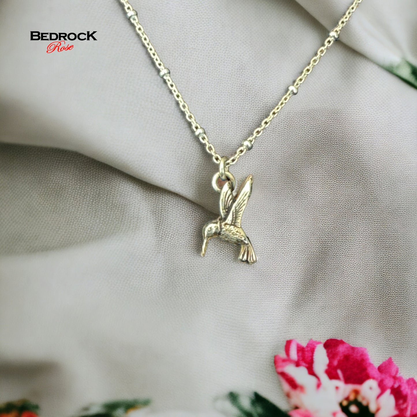 Tiny Fine silver hummingbird necklace on sterling silver satellite chain, nature-inspired jewelry, layering necklace, gift for her