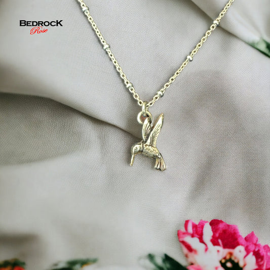 Tiny Fine silver hummingbird necklace on sterling silver satellite chain, nature-inspired jewelry, layering necklace, gift for her
