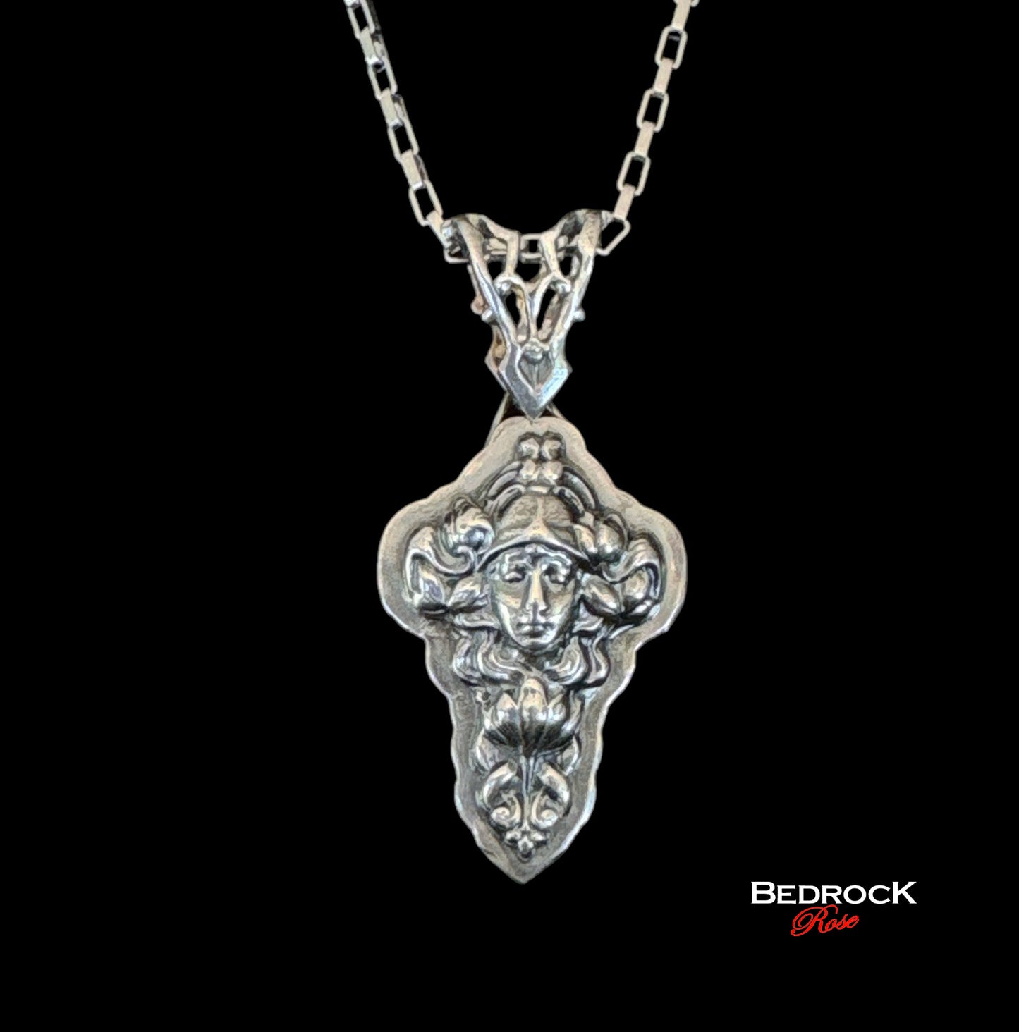 Sterling Silver Art Nouveau Lady Pendant, Hand-pierced bail, Heirloom quality Jewelry, Statement Necklace, Vintage Design, Die-Struck Jewelry, Potter Die