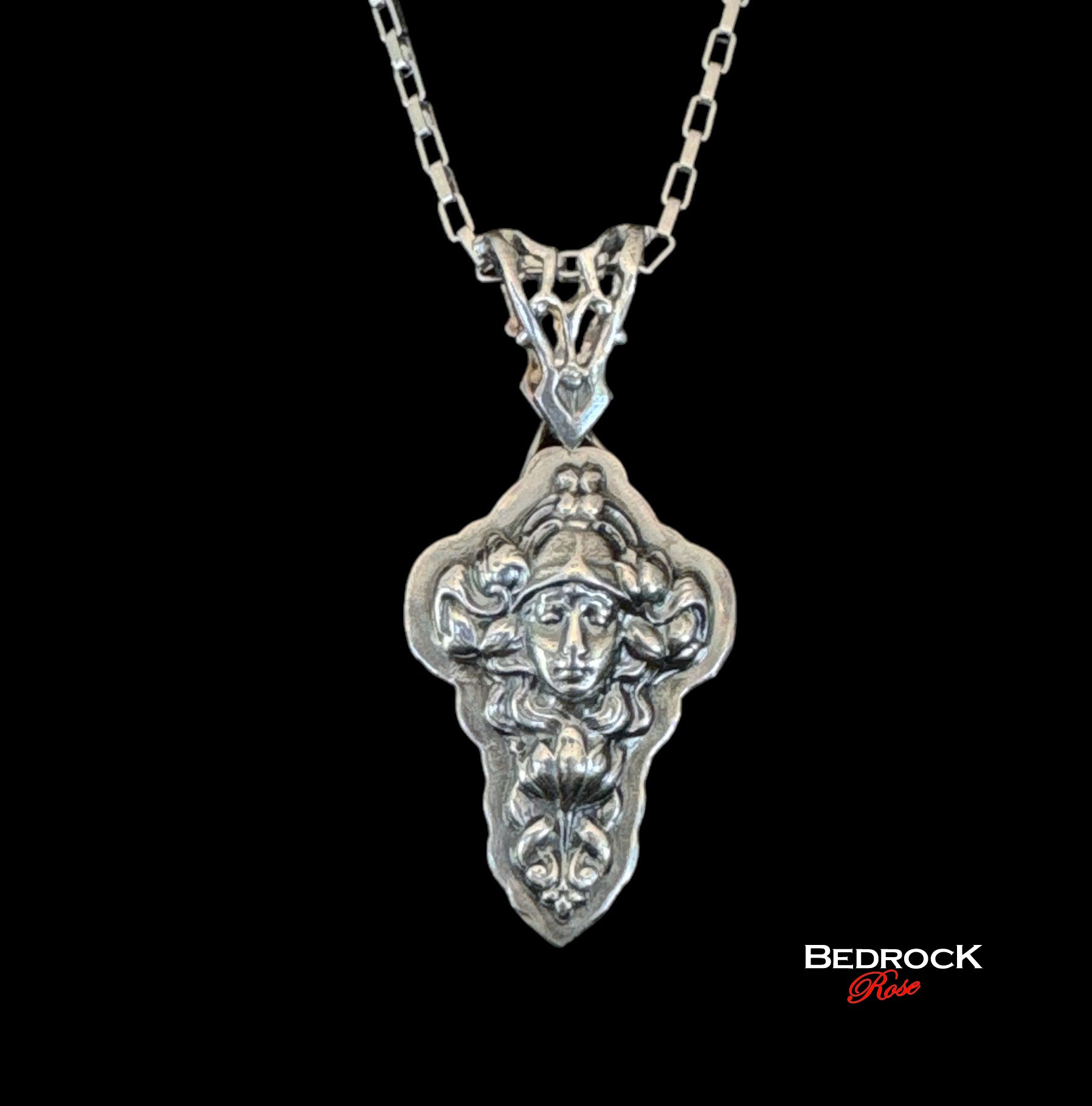 Sterling Silver Art Nouveau Lady Pendant, Hand-pierced bail, Heirloom quality Jewelry, Statement Necklace, Vintage Design, Die-Struck Jewelry, Potter Die