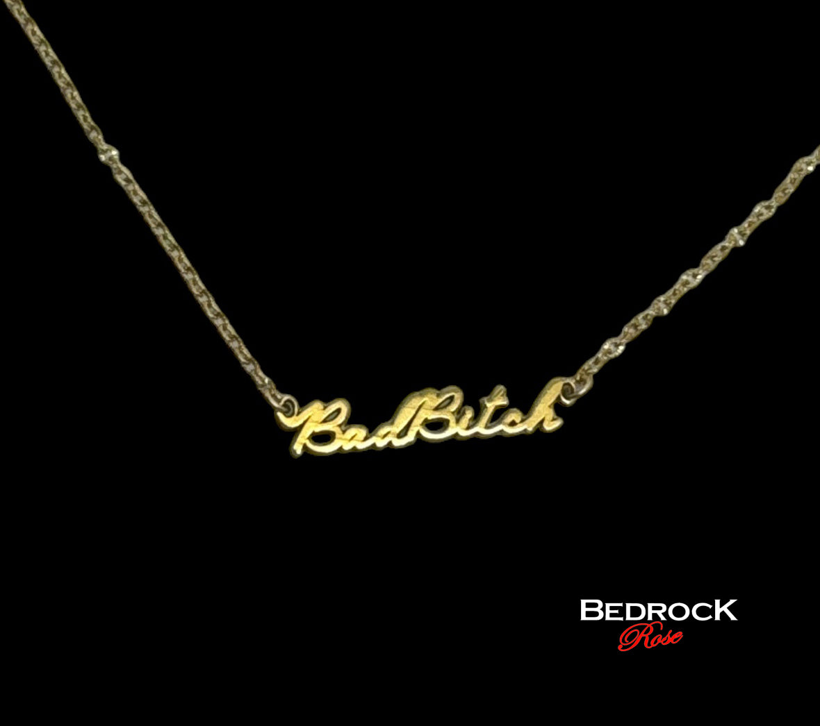 Edgy Bad Bitch Necklace, Jewelry with Attitude, 24k gold plated brass, laser cut precision, birthday gift, gift for her