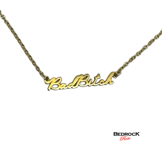 Edgy Bad Bitch Necklace, Jewelry with Attitude, 24k gold plated brass, laser cut precision, birthday gift, gift for her