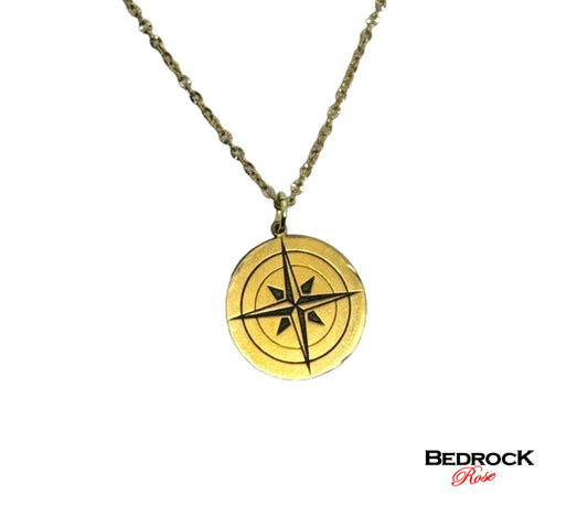 Gold Compass Rose Pendant, travel jewelry, 24k gold-plated brass, laser engraved and cut, travel lover jewelry, North Star symbolism, gift for adventurer, birthday gift