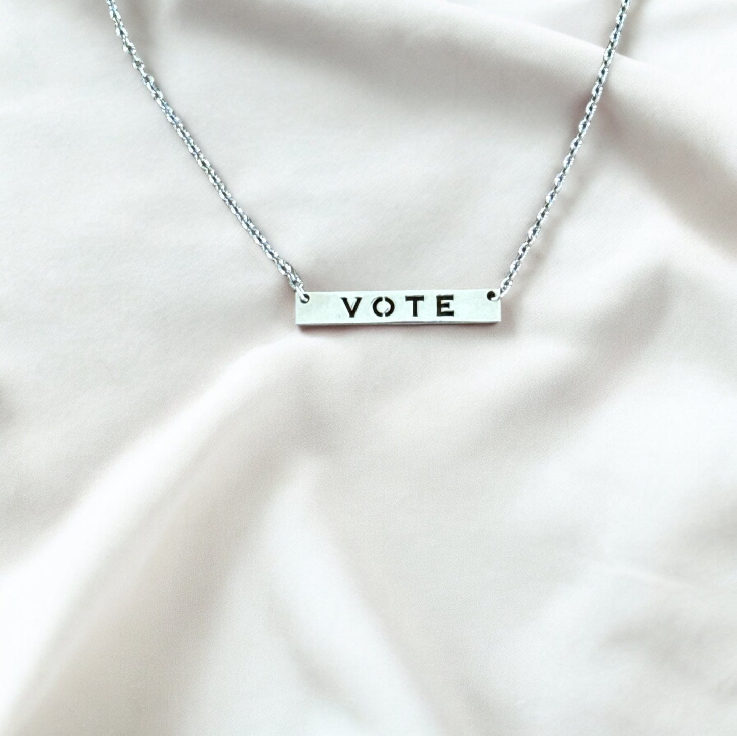 Sterling Silver Laser cut Vote Necklace, Democracy jewelry, Register to vote Pendant