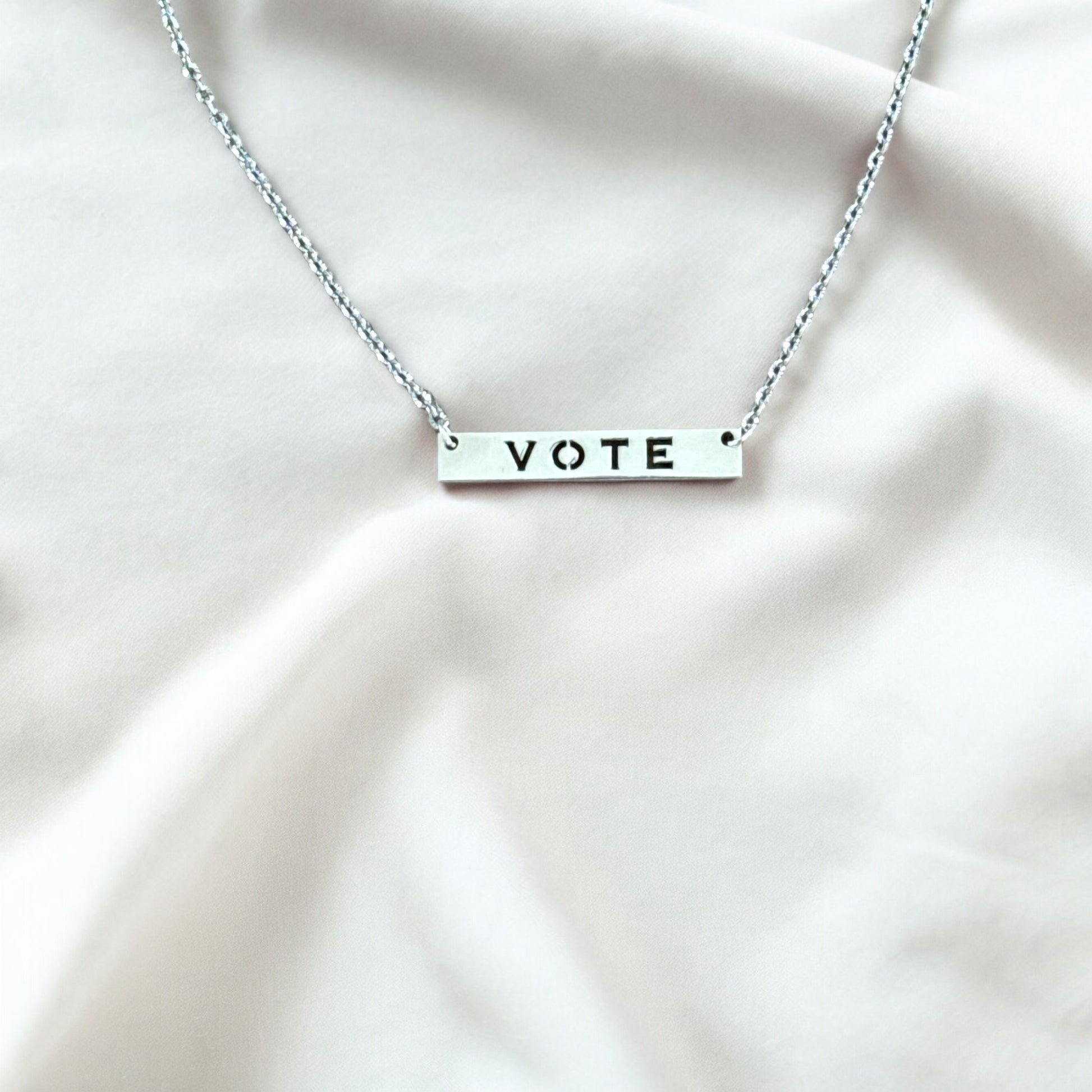 Sterling Silver Laser cut Vote Necklace, Democracy jewelry, Register to vote Pendant