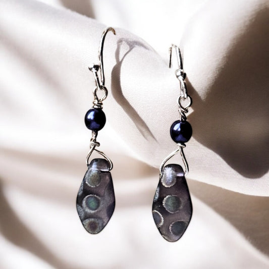 Purple Spotted Dangling Earrings