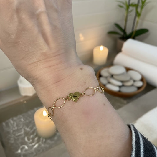 Gold Love You heart charm on bracelet