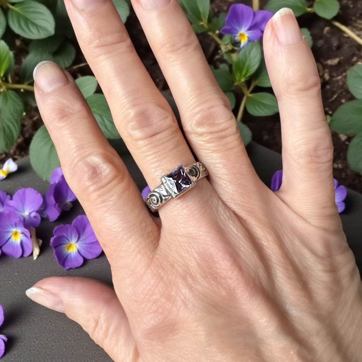 Amethyst Ring with Floral band