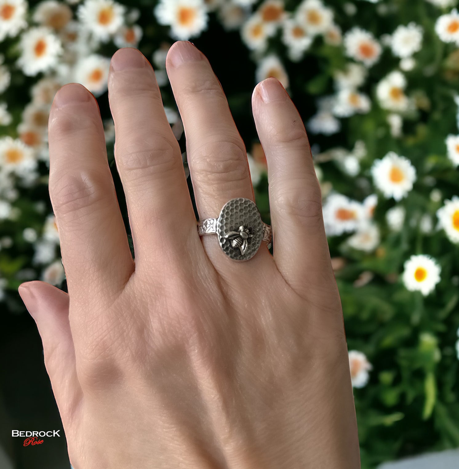 Sterling Silver Bumble Bee Ring Bedrock Rose, Nature-inspired Jewelry, Floral jewelry