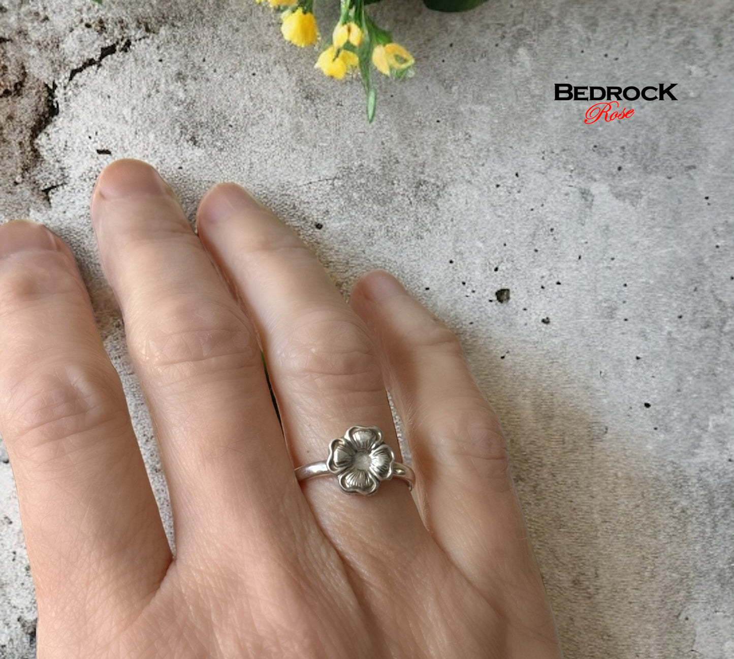 Sterling Silver Primrose Blossom Ring, Four Petal Ring, Dainty Flower Ring, Floral Jewelry