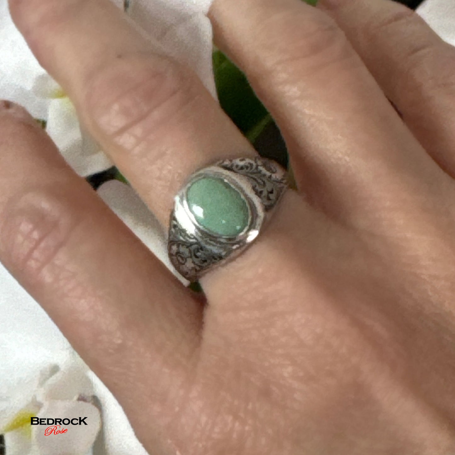 Variscite gemstone ring, variscite grounding gemstone ring, variscite garden ring, green gemstone ring, floral ring, variscite sterling silver ring, gift for her