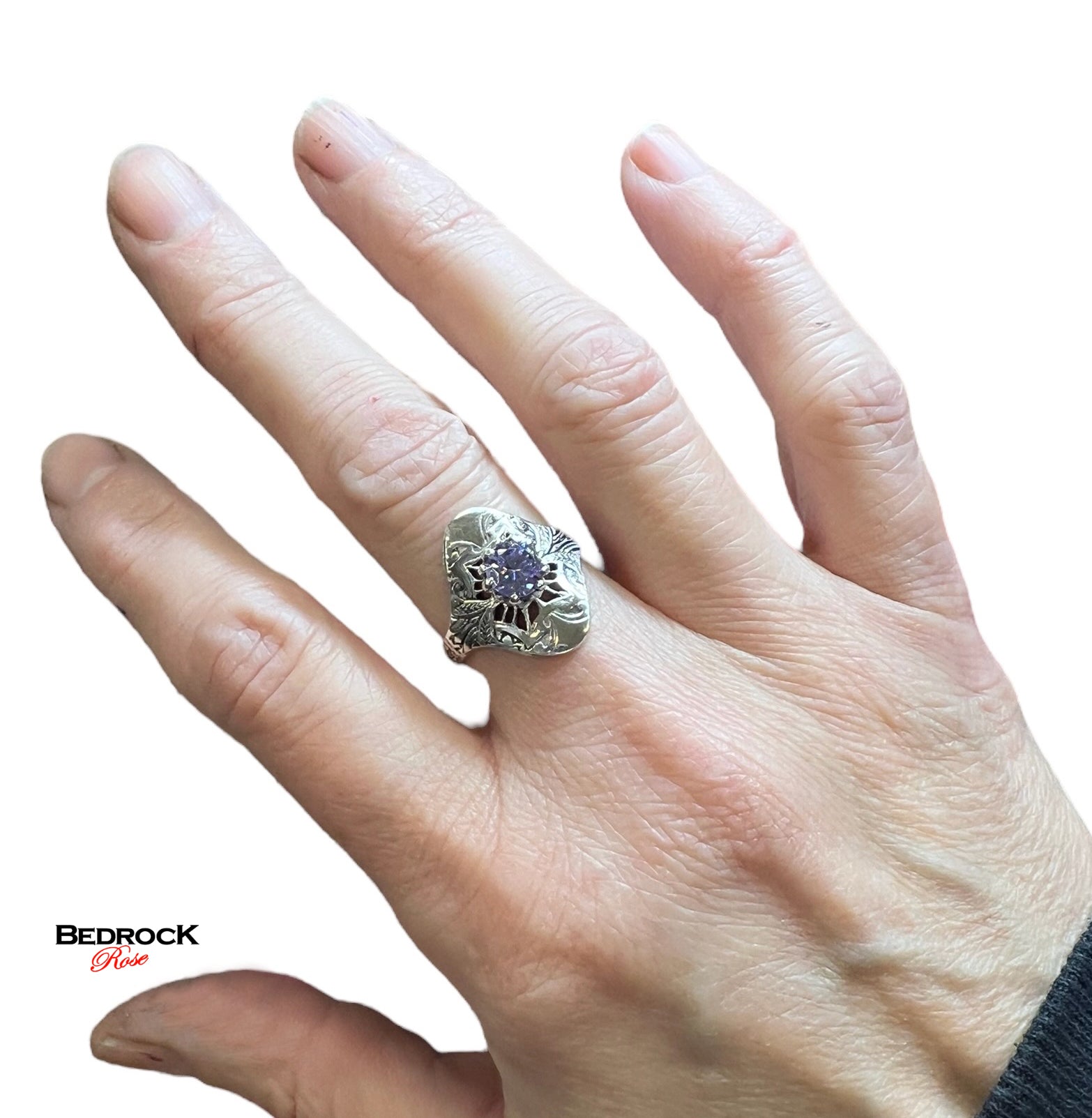 Stunning Edwardian style sterling silver, Lavender focal stone Edwardian ring, Victorian era sterling silver ring