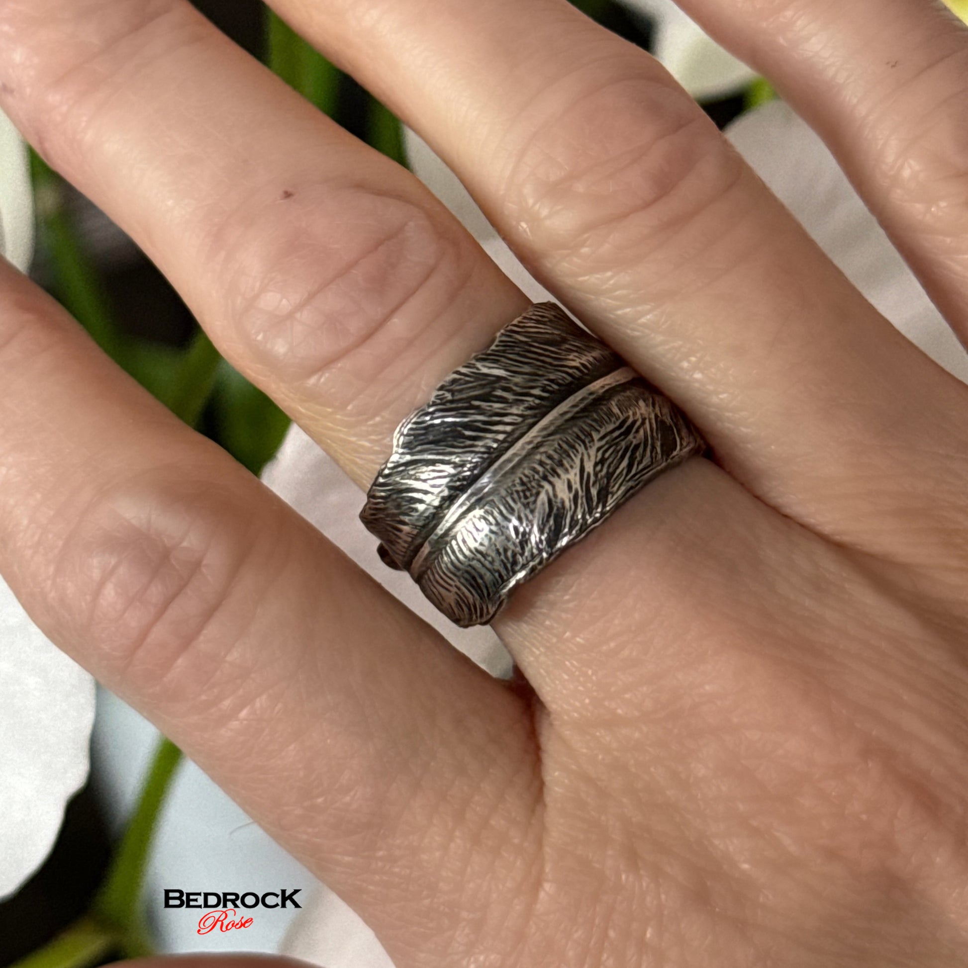 Sterling silver wrap around feather engraved ring, statement feather ring, ring for him, ring for her
