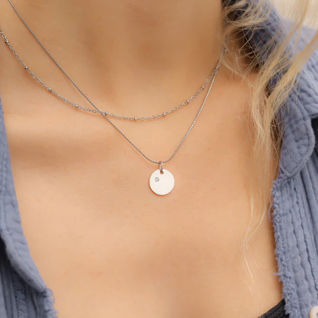 Personalized Birthstone Round Disc Necklace
