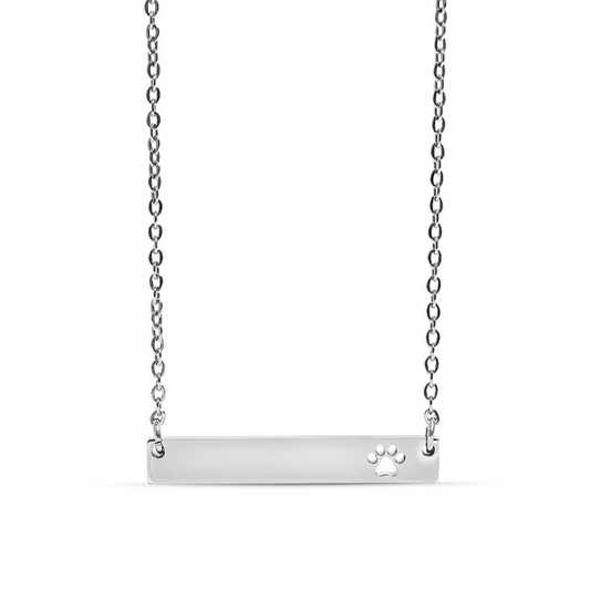 Paw Print Bar Necklace, Engravable, Personalizable, Pet Jewelry, Silver, Gift for Animal lover