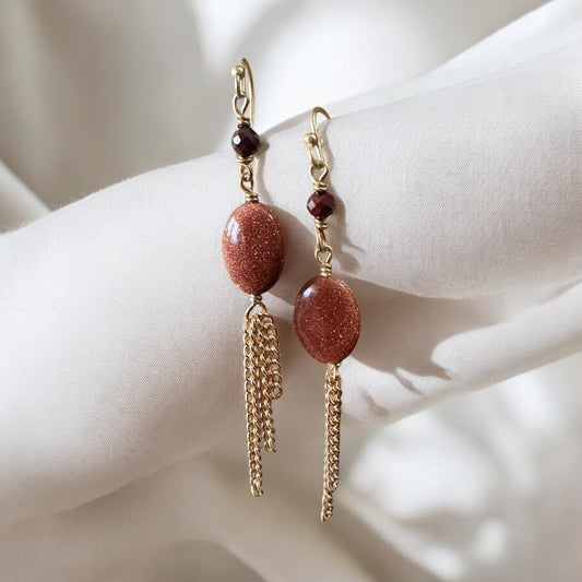 Dangling Sunstone Earrings, Dangling fashion forward jewelry, gift for her