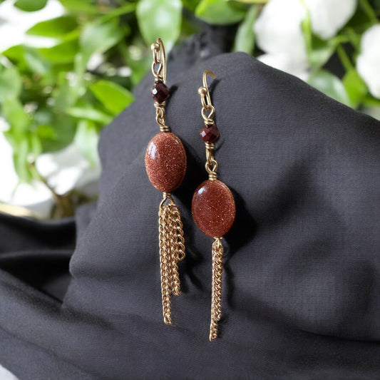 Dangling Sunstone Earrings, Dangling fashion forward jewelry, gift for her