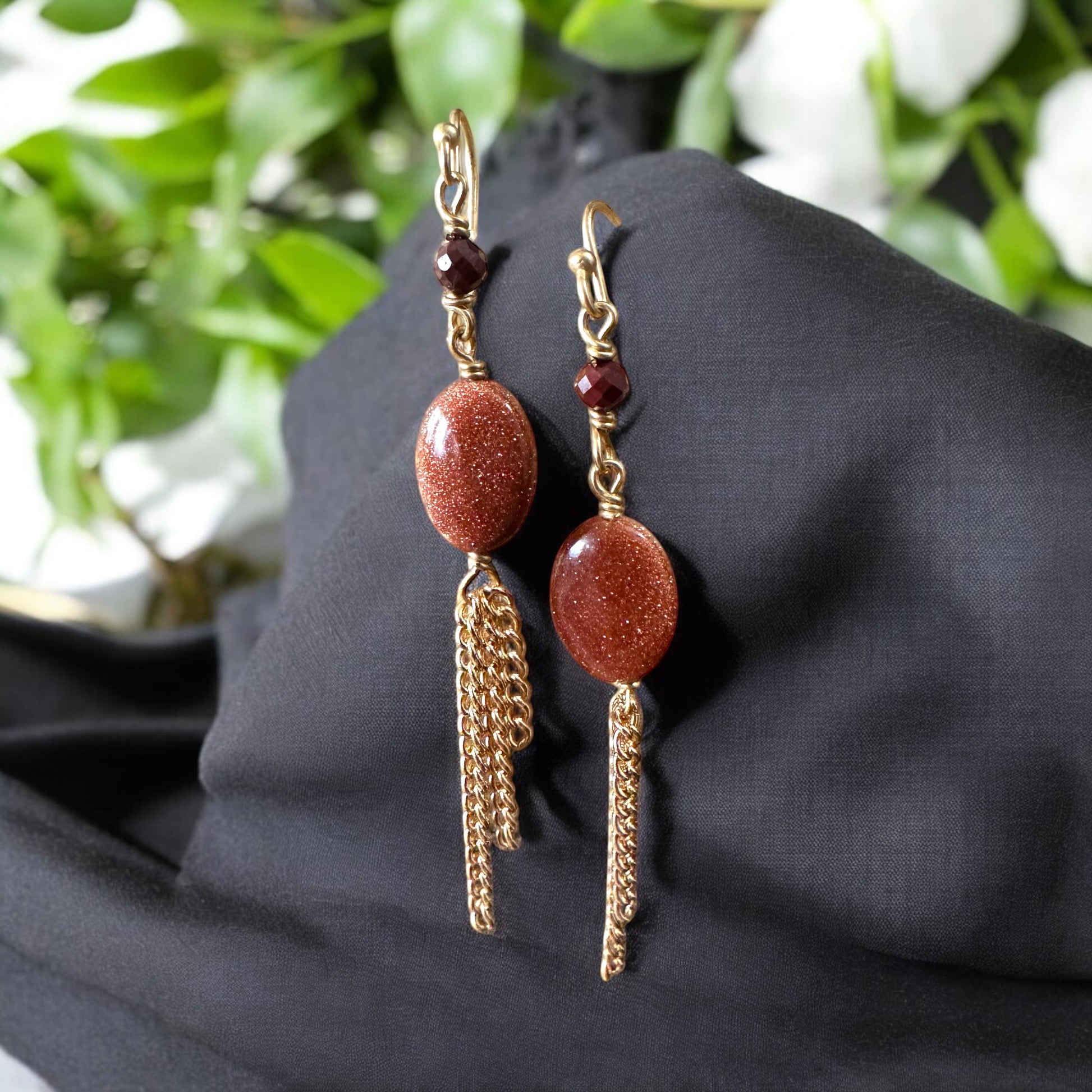 Dangling Sunstone Earrings, Dangling fashion forward jewelry, gift for her