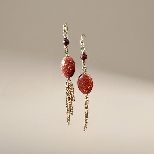 Dangling Sunstone Earrings, Dangling fashion forward jewelry, gift for her
