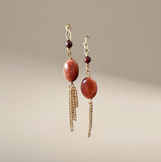 Dangling Sunstone Earrings, Dangling fashion forward jewelry, gift for her