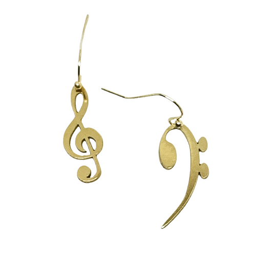 Gold Treble Clef and Bass Clef Dangling Earrings,  Music Lover Jewelry, 24k gold-plated brass, laser cut precision jewelry, gift for her, birthday gift, music appreciation gift